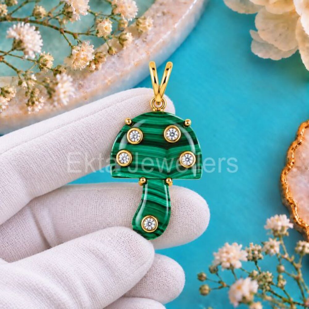 925 Sterling Silver Malachite Mushroom Pendant
