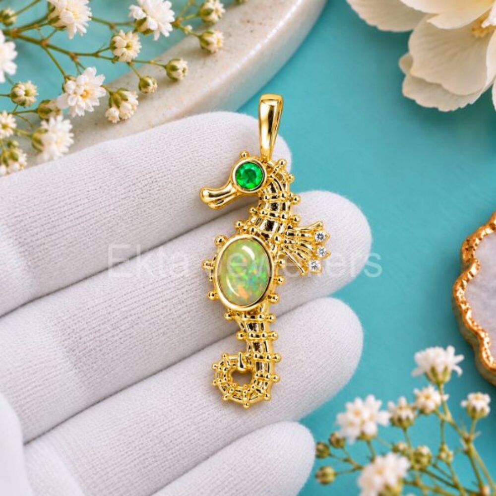 925 Sterling Silver Opal Seahorse Pendant