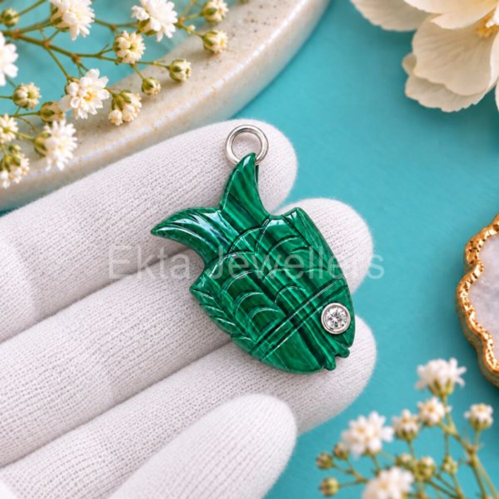 925 Sterling Silver Malachite Fish Pendant