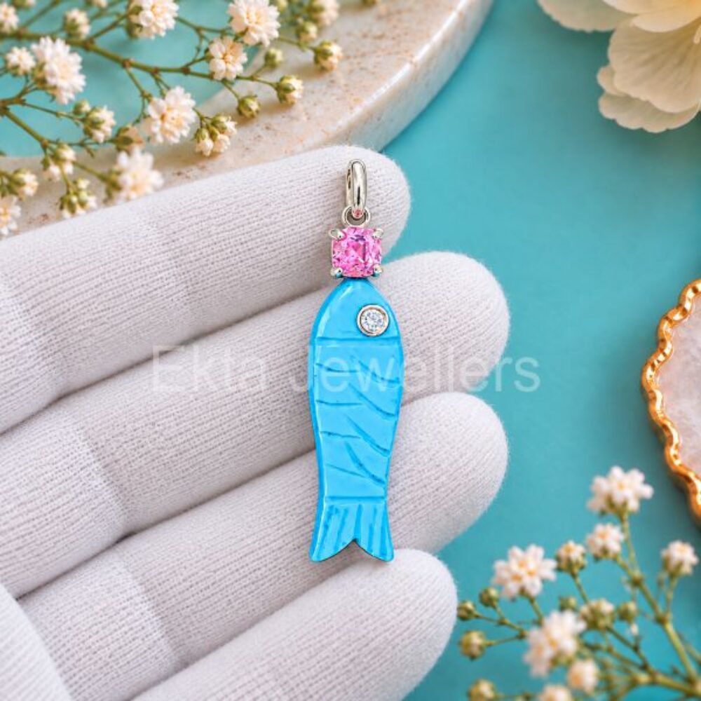 925 Sterling Silver Blue Fish Pendant