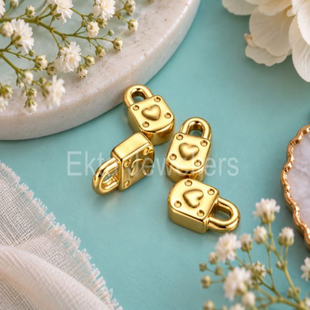 925 Sterling Silver Gold Heart Padlock Charms