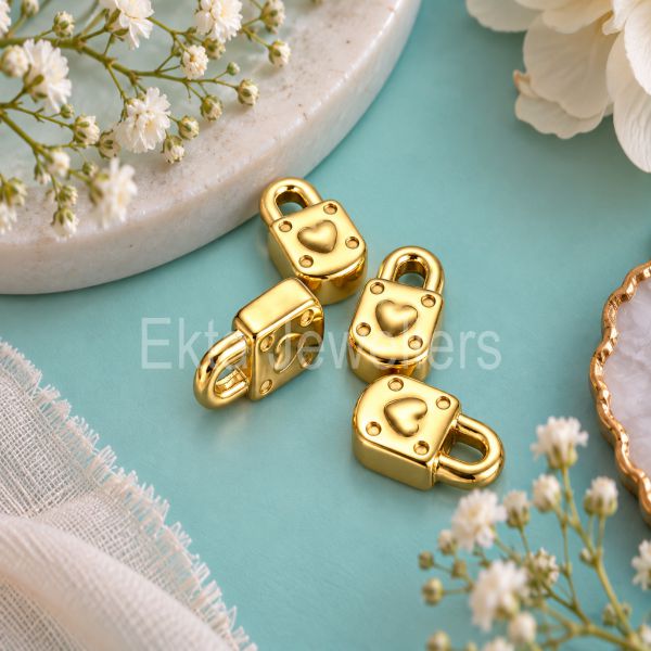 925 Sterling Silver Gold Heart Padlock Charms