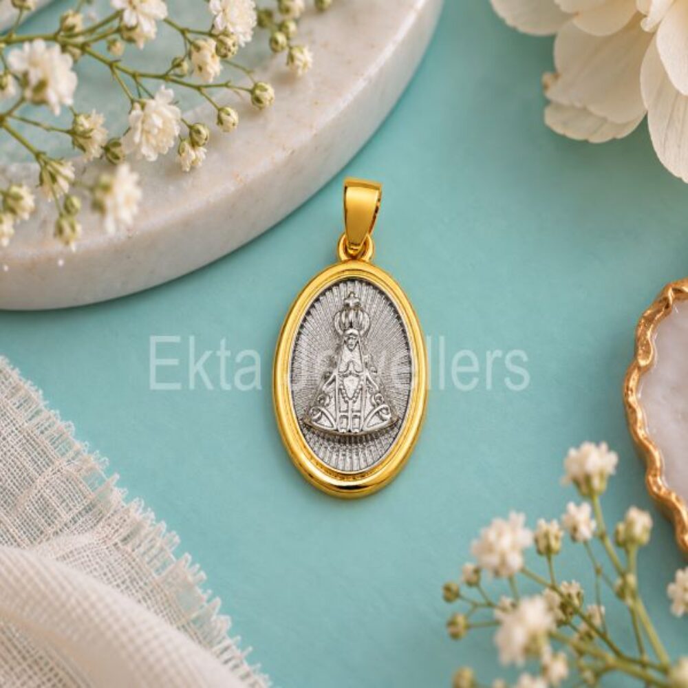 925 Sterling Silver Gold Oval Angel Pendant