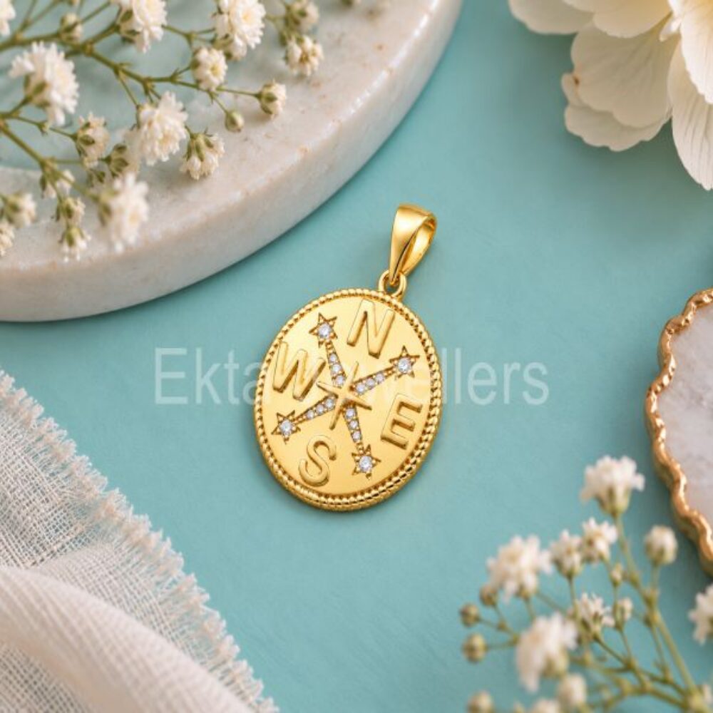 Gold Compass Medallion Pendant