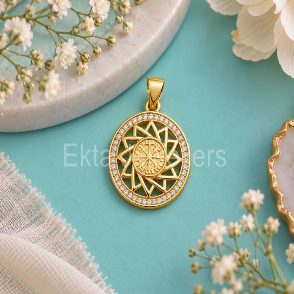 925 Sterling Silver Gold Compass Pendant