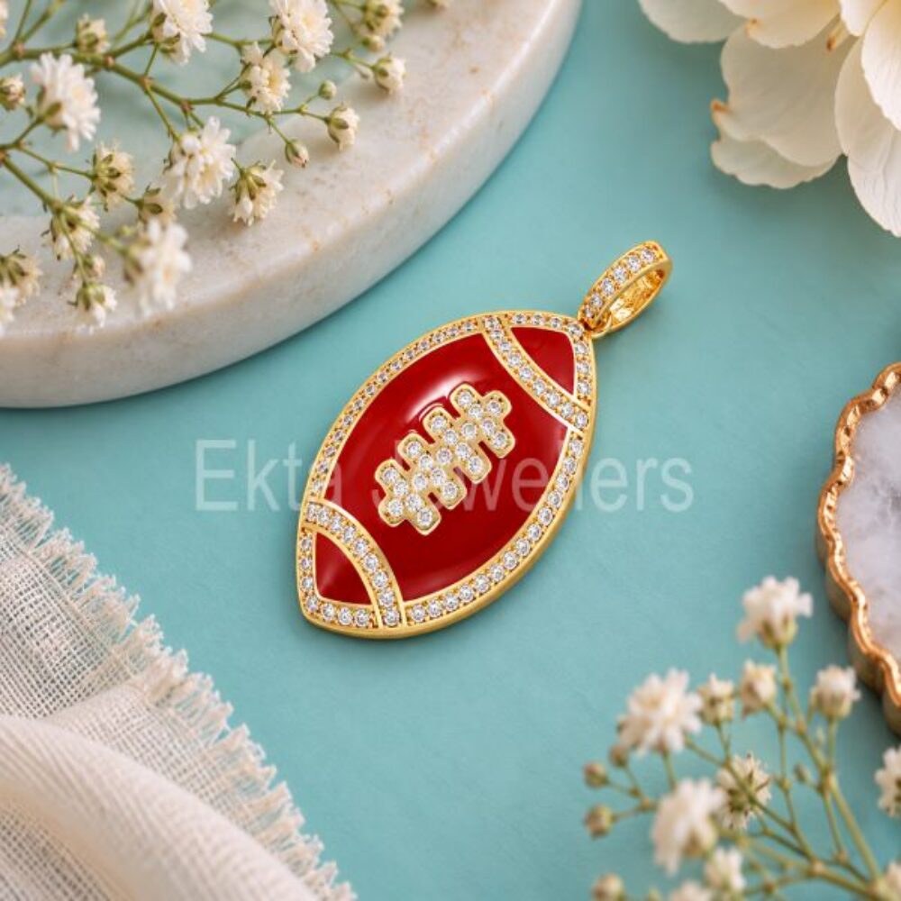 925 Sterling Silver Red Enamel Football Pendant