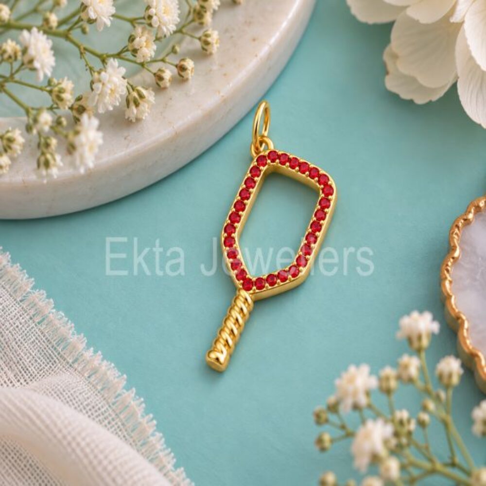 925 Sterling Silver Gold Pickleball Paddle Pendant