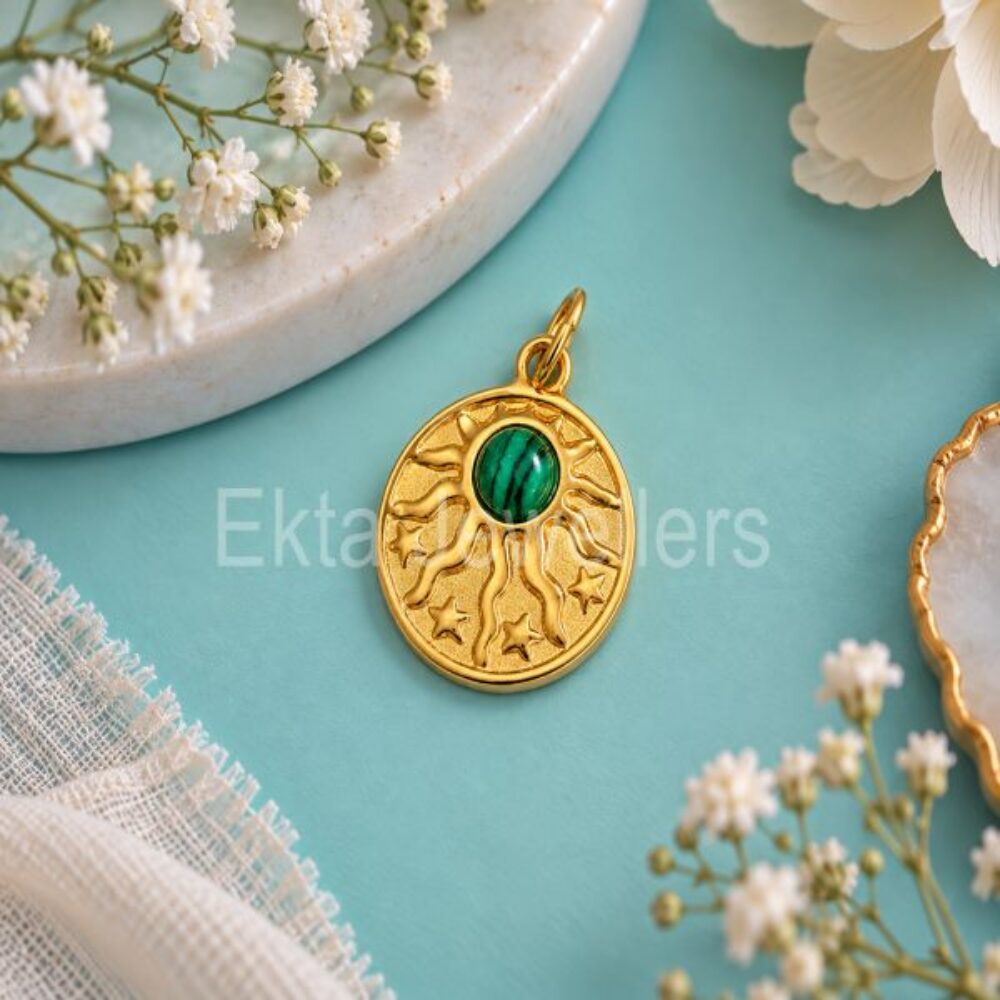 925 Silver Green Gemstone Coin Pendant