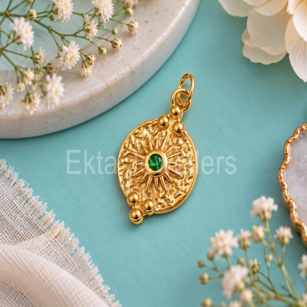 925 Sterling Silver Textured Sun Pendant