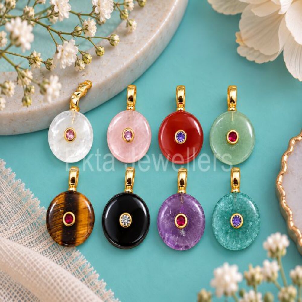 925 Silver Round Gemstone Disc Pendant