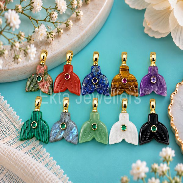 925 Sterling Silver Gemstone Mermaid Tail Pendant