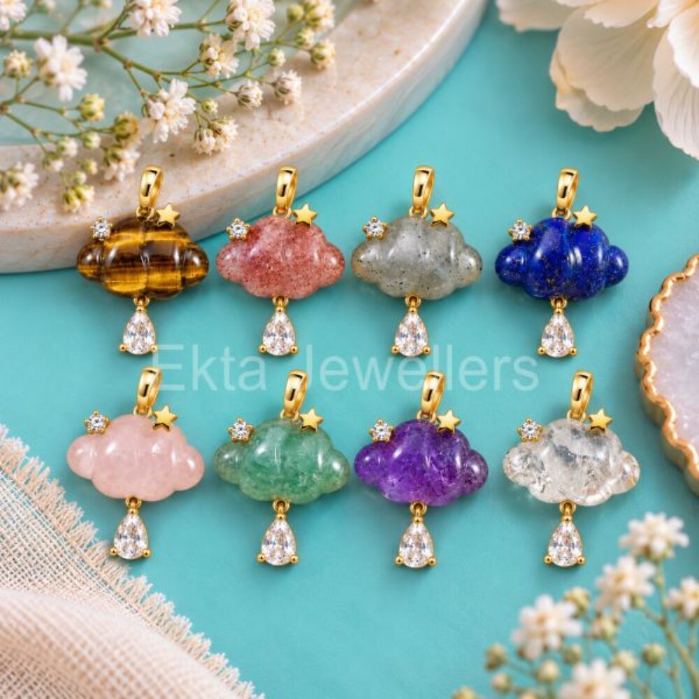 925 Sterling Silver Multi Gemstone Cluster Pendant,