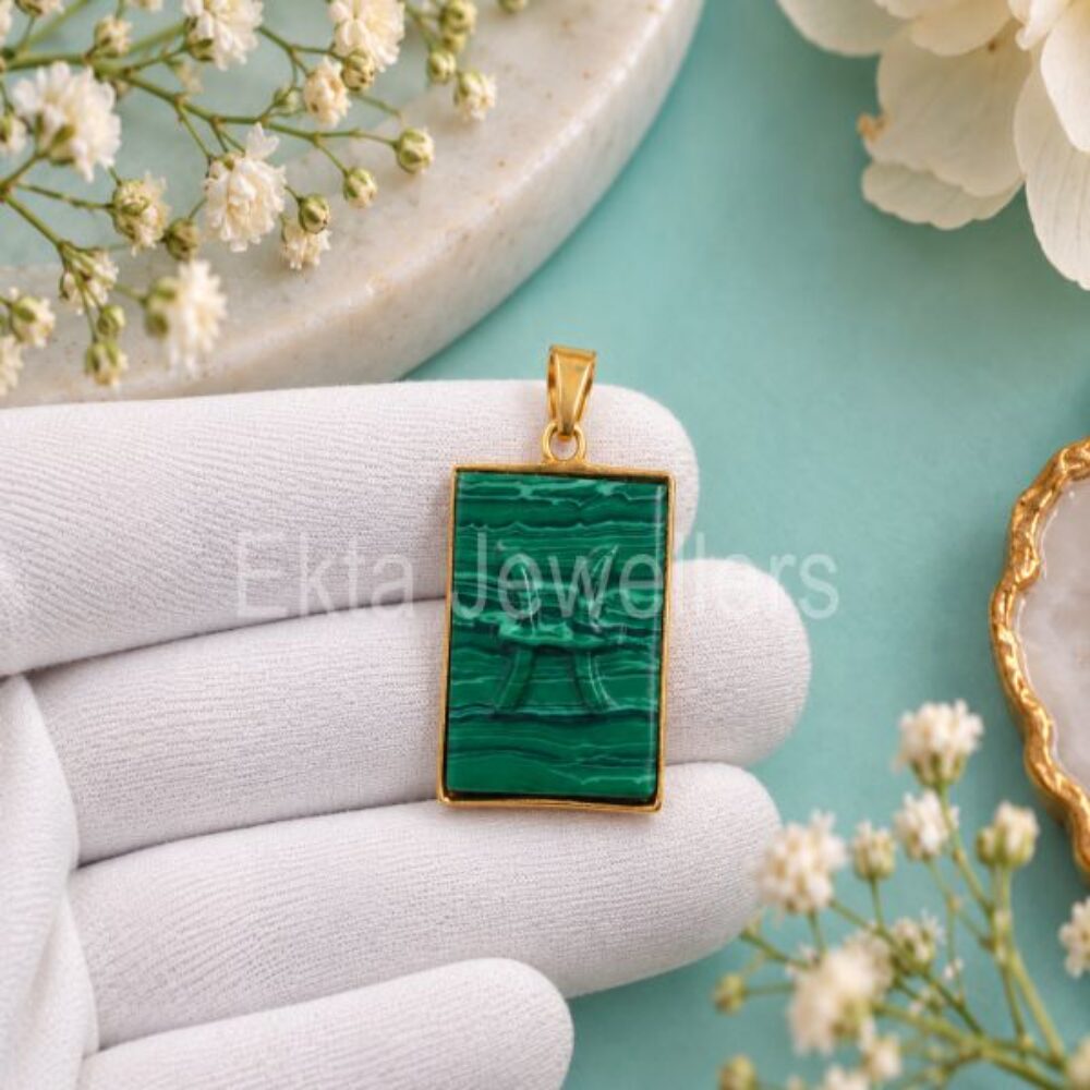 925 Sterling Silver Malachite Rectangle Pendant