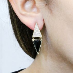Round & Star Shape Earring Melon Ball Earring Dangle Drop Earring~Silver Melon Earring~High Silver Pierced Earring Black Onyx Stone Earring